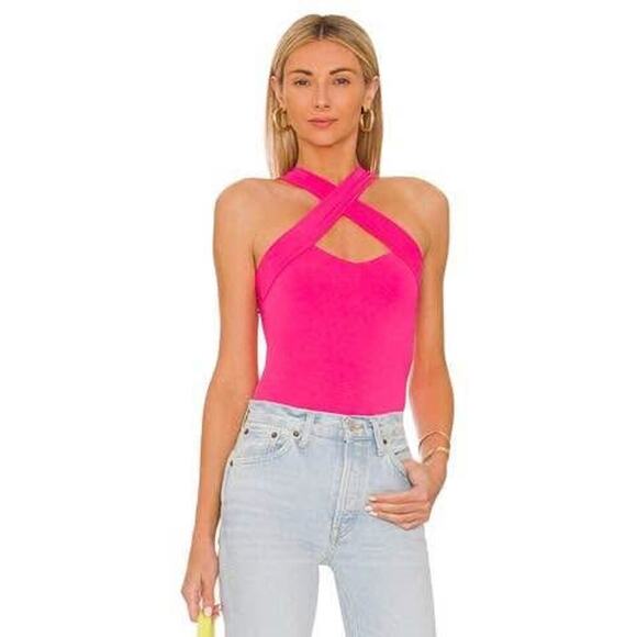 NWT Superdown Women’s Medium Pink Gene Cross Front Bodysuit - Picture 2 of 3